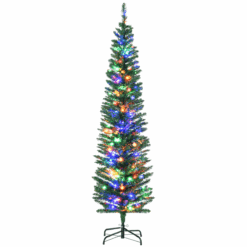 6ft Artificial Pencil Christmas Tree with Colourful Lights, Steel Base
