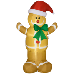 6ft Inflatable Gingerbread Man with Santa Hat & LED Lights
