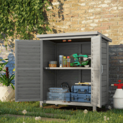 Compact Grey Garden Storage Shed – Weatherproof Outdoor Tool Cabinet with Shelves