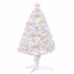 2.5FT Prelit Artificial Tabletop Christmas Tree with Fibre Table and Desk White
