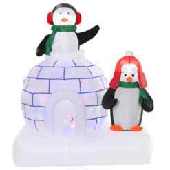 5ft Christmas Inflatable Penguins Wearing a Scarf with Ice House In & outdoors
