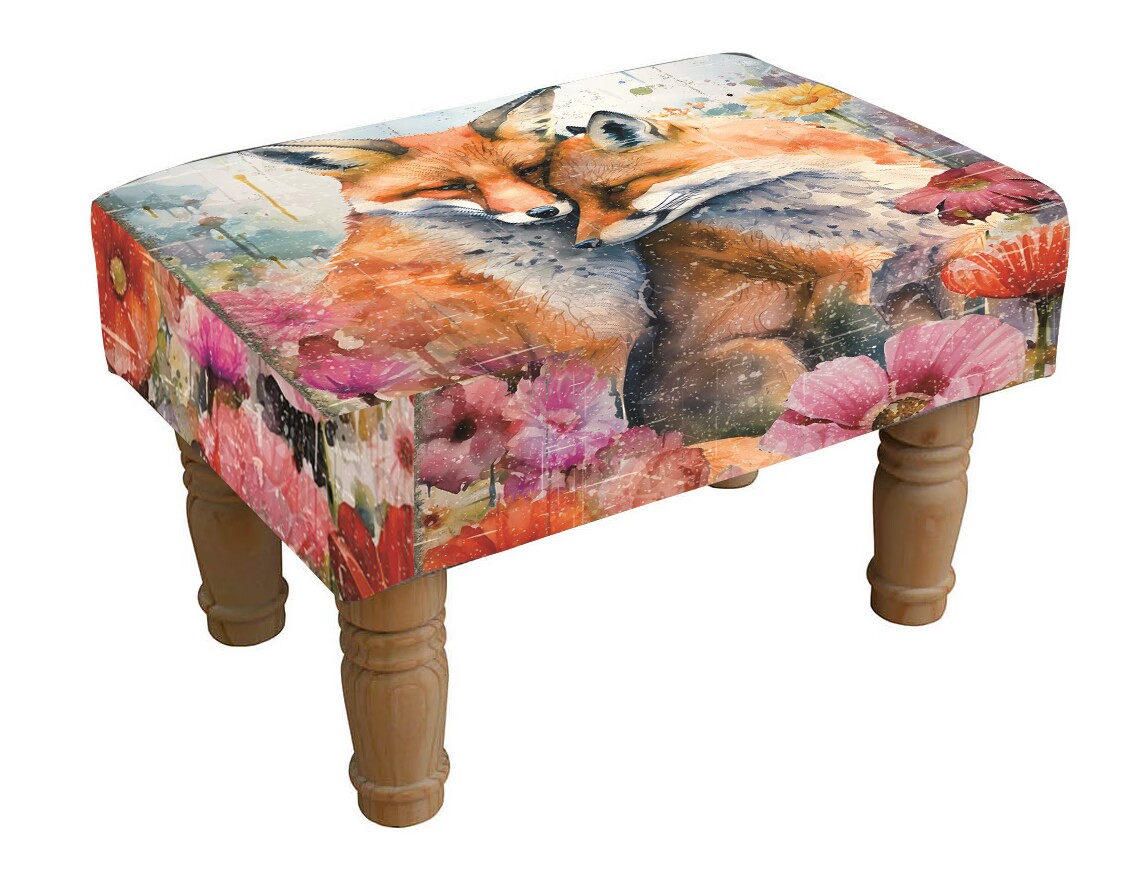 Fox Footstool – Decorative Upholstered Stool with Wooden Legs Fox Footstool – Decorative Upholstered Stool with Wooden Legs