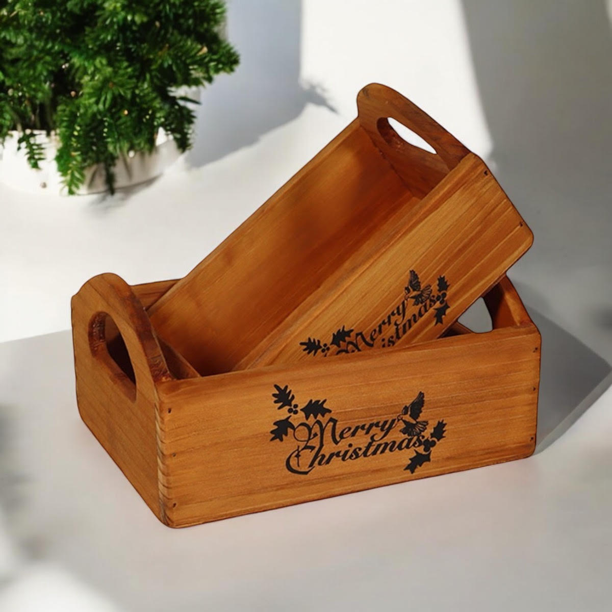 Set of 2 Wooden Crates – Rustic Storage Boxes for Home Décor & Organisation Set of 2 Wooden Crates – Rustic Storage Boxes for Home Décor & Organisation - Image 3