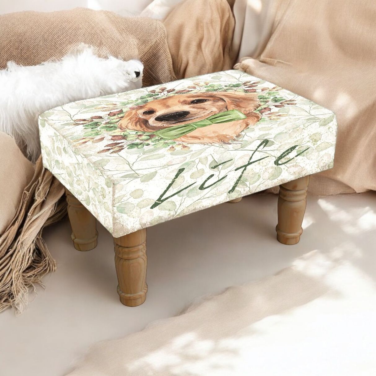 Dog Footstool – Decorative Upholstered Stool with Wooden Legs Dog Footstool – Decorative Upholstered Stool with Wooden Legs - Image 3