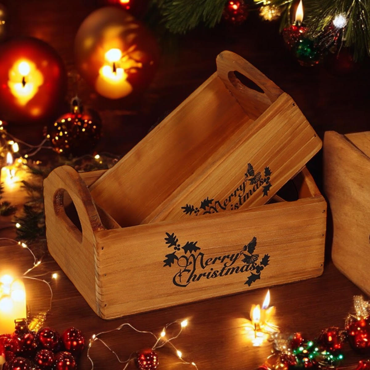 Set of 2 Wooden Crates – Rustic Storage Boxes for Home Décor & Organisation Set of 2 Wooden Crates – Rustic Storage Boxes for Home Décor & Organisation - Image 2