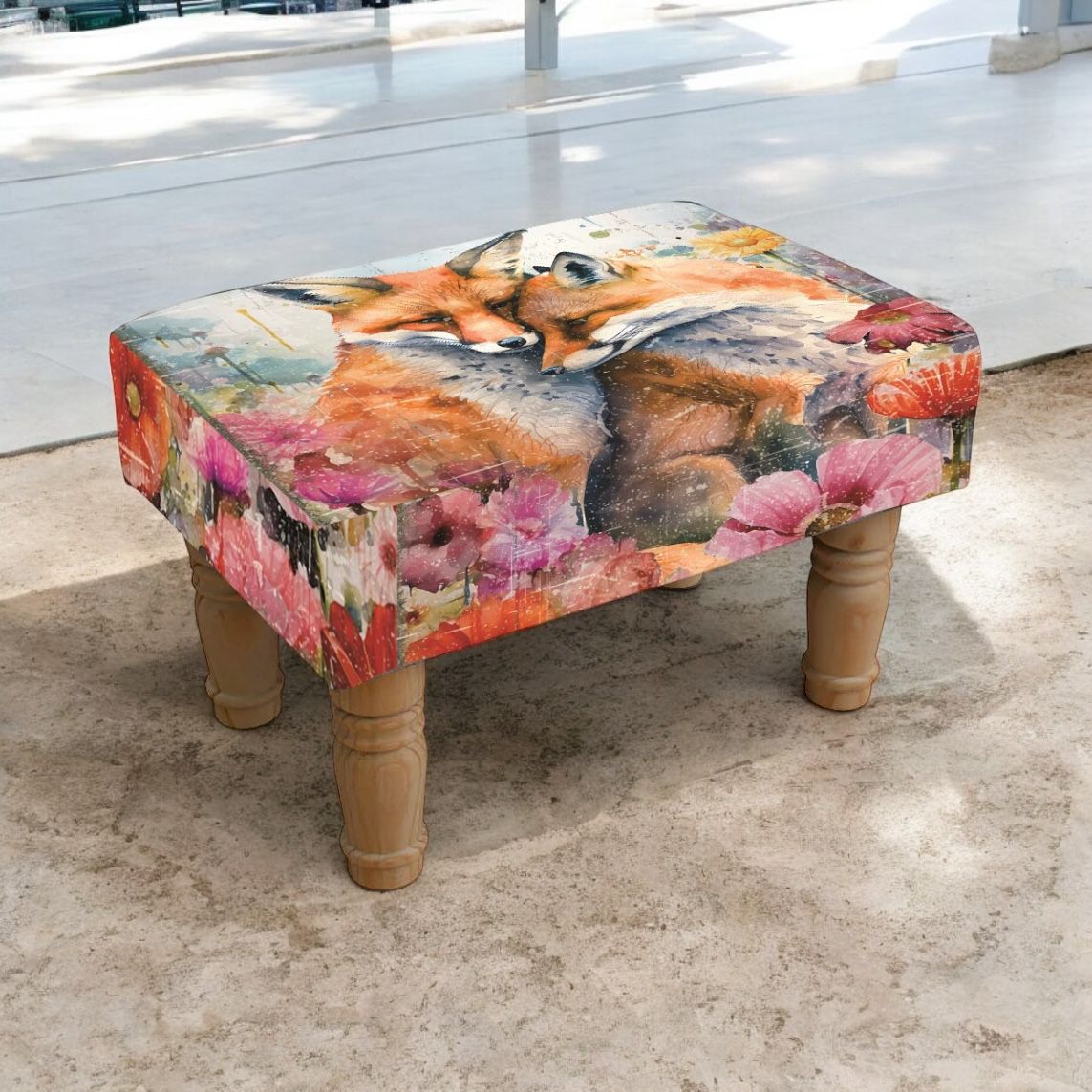 Fox Footstool – Decorative Upholstered Stool with Wooden Legs Fox Footstool – Decorative Upholstered Stool with Wooden Legs - Image 2