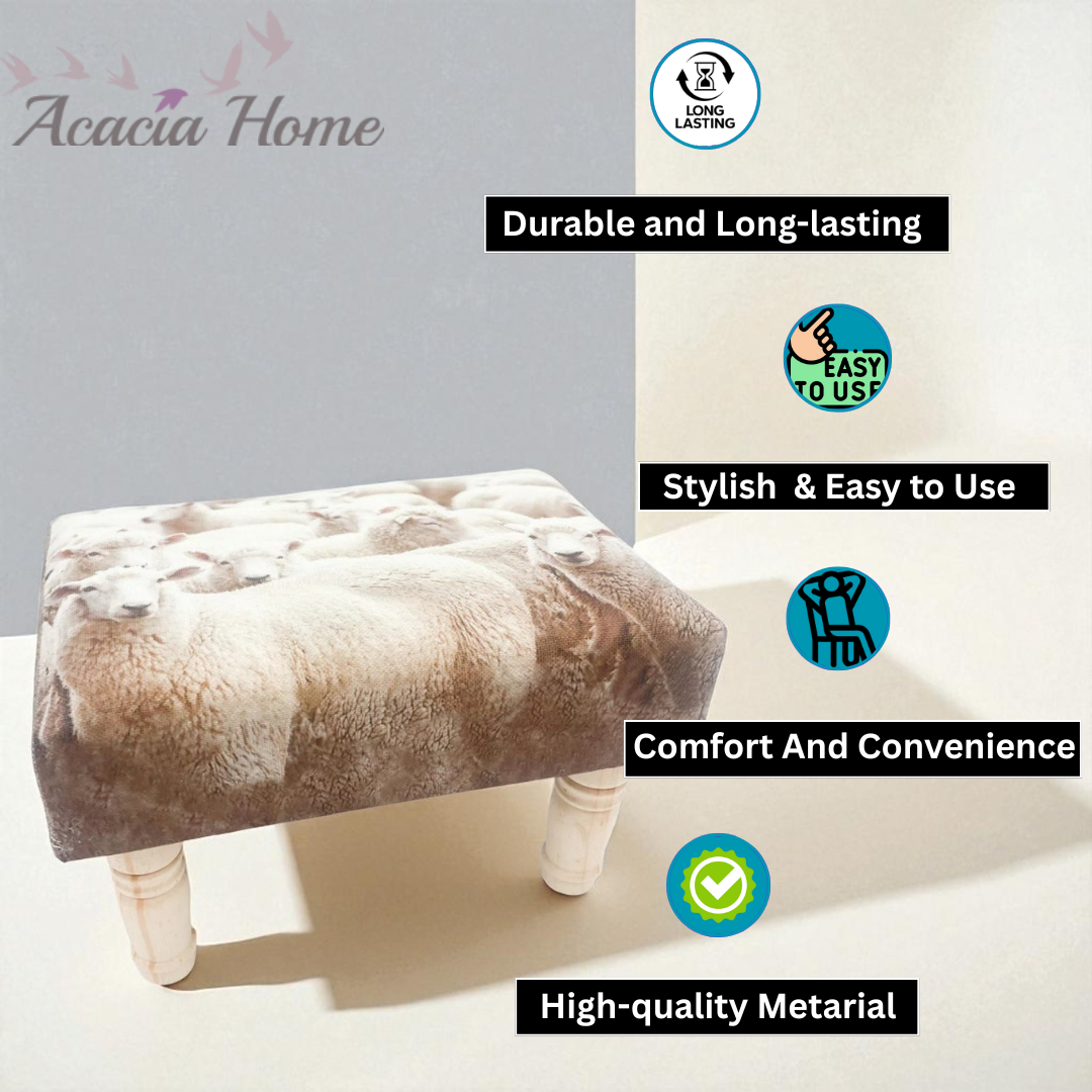 Sheep Footstool – Decorative Stool with Wooden Legs Sheep Footstool – Decorative Stool with Wooden Legs - Image 2