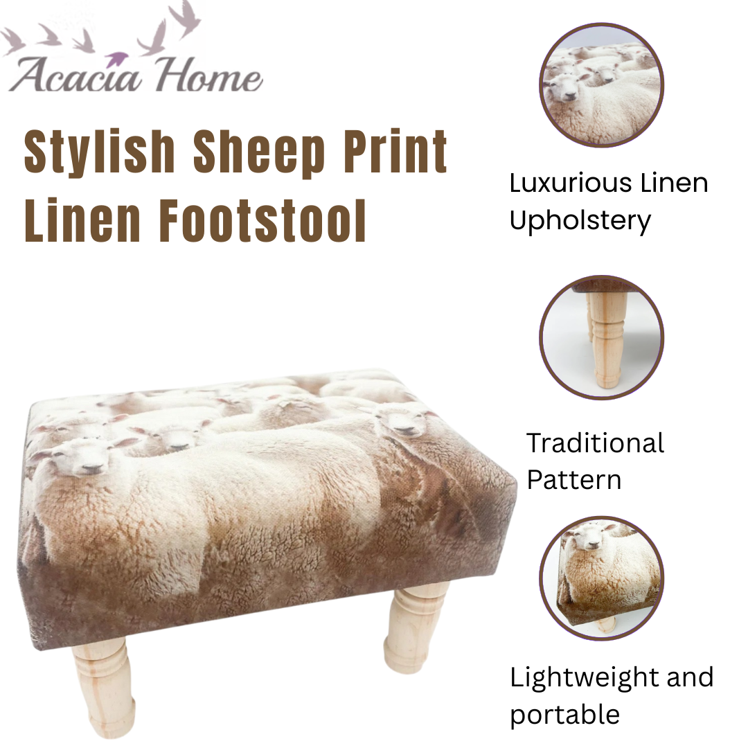 Sheep Footstool – Decorative Stool with Wooden Legs Sheep Footstool – Decorative Stool with Wooden Legs
