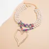 Elegant Heart Pendant Choker Necklace – Multilayer Pearl Chain for Women