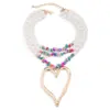 Elegant Heart Pendant Choker Necklace – Multilayer Pearl Chain for Women