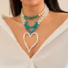 Elegant Heart Pendant Choker Necklace – Multilayer Pearl Chain for Women
