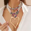 Elegant Heart Pendant Choker Necklace – Multilayer Pearl Chain for Women
