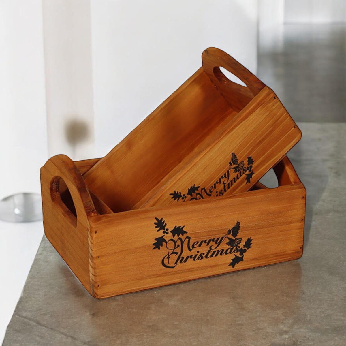 Set of 2 Wooden Crates – Rustic Storage Boxes for Home Décor & Organisation Set of 2 Wooden Crates – Rustic Storage Boxes for Home Décor & Organisation - Image 4