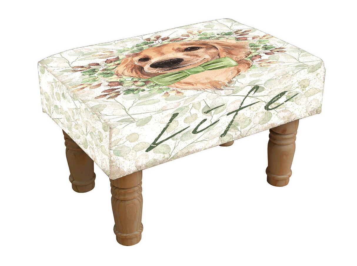 Dog Footstool – Decorative Upholstered Stool with Wooden Legs Dog Footstool – Decorative Upholstered Stool with Wooden Legs