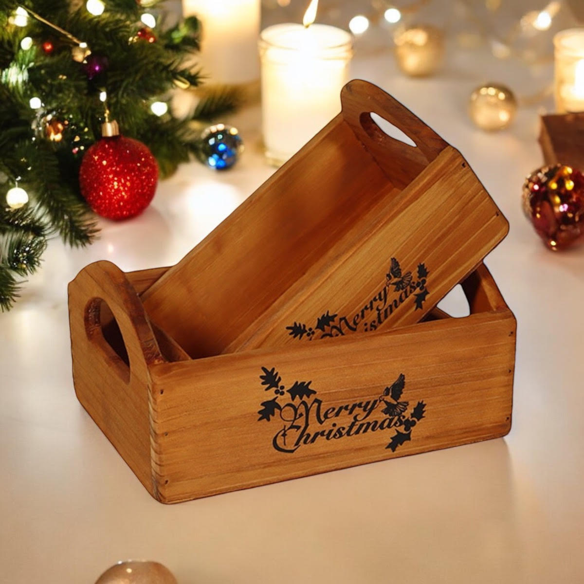 Set of 2 Wooden Crates – Rustic Storage Boxes for Home Décor & Organisation Set of 2 Wooden Crates – Rustic Storage Boxes for Home Décor & Organisation - Image 5