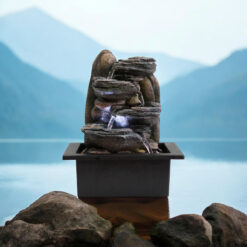 25CM Cascading Rock Fountain – LED Tabletop Water Feature