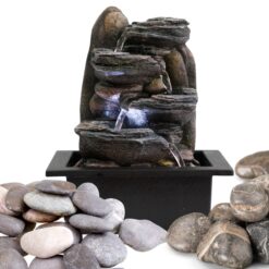 25CM Cascading Rock Fountain – LED Tabletop Water Feature