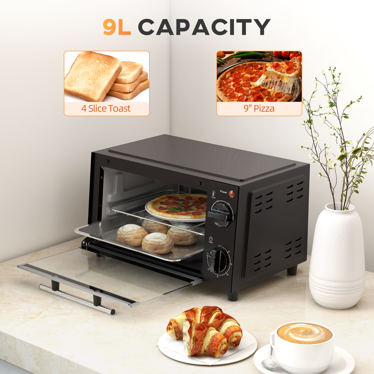Mini Oven, 9L Countertop Electric Grill, Toaster Oven 750W Mini Oven, 9L Countertop Electric Grill, Toaster Oven 750W - Image 4