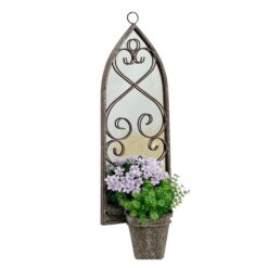 64cm Rusty Wall Mirror with Single Planter – Industrial Style Wall Decor