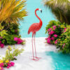 150cm Pink Metal Flamingo – Tall Garden Ornament for Outdoor Decor