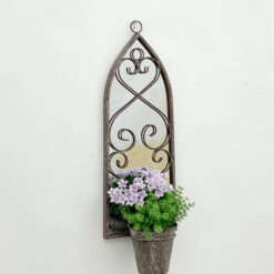 64cm Rusty Wall Mirror with Single Planter – Industrial Style Wall Decor