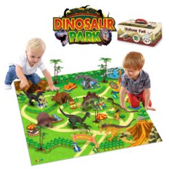 Dinosaur Playset – 9-Piece Dino Figures with Large Activity Playmat