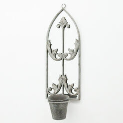 Alternative view of 64cm Rustic Arched Wall Mirror with Single Planter – Grey