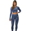 Seamless Activewear Set – Navy (Leggings & Long Sleeve Crop Top)