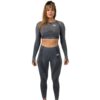 Seamless Activewear Set – Grey (Leggings & Long Sleeve Crop Top)