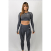 Seamless Activewear Set – Grey (Leggings & Long Sleeve Crop Top)