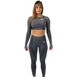 Seamless Activewear Set – Grey (Leggings & Long Sleeve Crop Top)