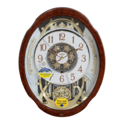 Alternative view of Magic Motion Musical Wall Clock with Rotating Dial and Crystal Pendulum – Wood Effect