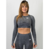 Seamless Activewear Set – Grey (Leggings & Long Sleeve Crop Top)