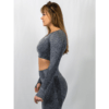 Seamless Activewear Set – Grey (Leggings & Long Sleeve Crop Top)