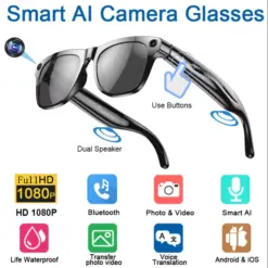 AI Smart Glasses with Camera, Bluetooth Calls & Music – IP65 Waterproof