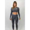 Seamless Activewear Set – Grey (Leggings & Long Sleeve Crop Top)