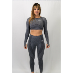 Seamless Activewear Set – Grey (Leggings & Long Sleeve Crop Top)