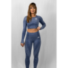 Seamless Activewear Set – Navy (Leggings & Long Sleeve Crop Top)
