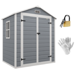 6 x 4.5ft Plastic Garden Shed with Lockable Double Doors and Ventilation Window