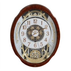 Magic Motion Musical Wall Clock with Rotating Dial and Crystal Pendulum – Wood Effect