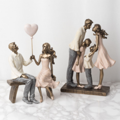 Alternative view of Family of Four Decorative Figurine Bronze and Blush Pink Ornament