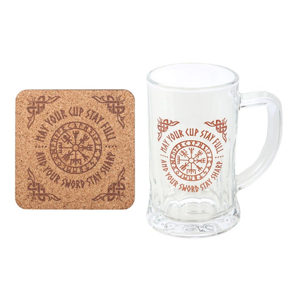 Viking Compass Glass Beer Tankard with Coaster Viking Compass Glass Beer Tankard with Coaster - Image 2