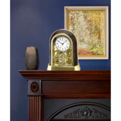 Alternative view of Arched Wood Effect Mantel Clock with Crystal Detail