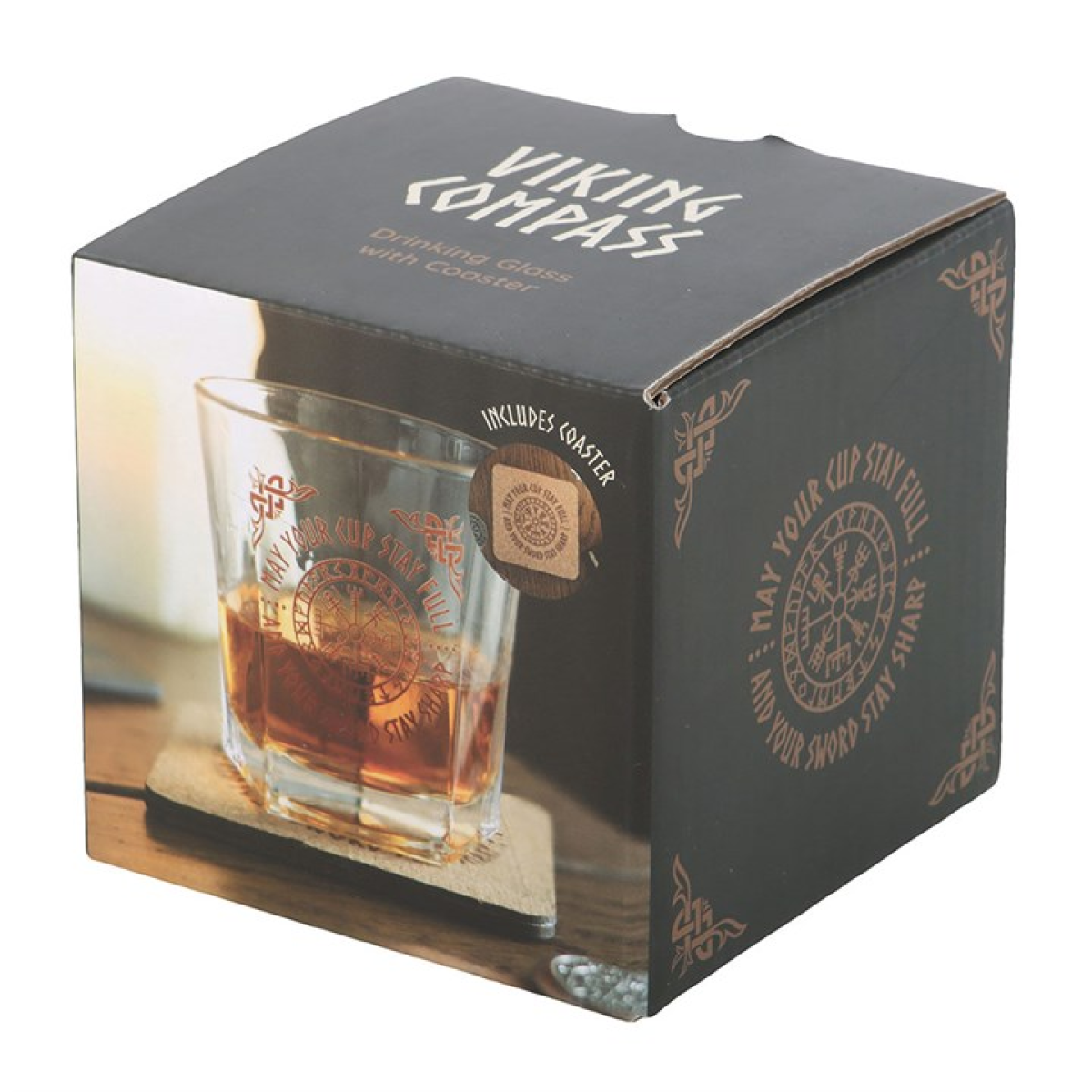 Viking Compass Lowball Drinking Glass with Coaster Viking Compass Lowball Drinking Glass with Coaster - Image 4