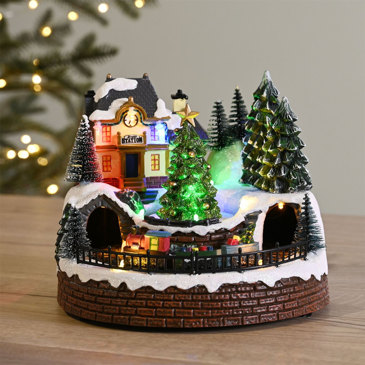 LED Musical Station with Rotating Train Ornament LED Musical Station with Rotating Train Ornament - Image 5