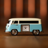 Blue Camper Van Miniature Desk Clock Decorative Ornament