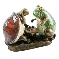 Frog and Tortoise Table Lamp with Crackle Glass Effect Shade