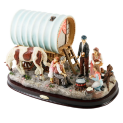 Hand Painted Gypsy Camp Scene Figurine with Caravan