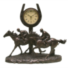 Bronze Effect Horses Galloping Past the Finish Post Mantel Clock