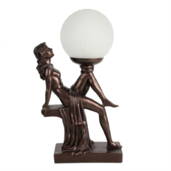 Art Deco Lady Table Lamp with Frosted Glass Globe Shade